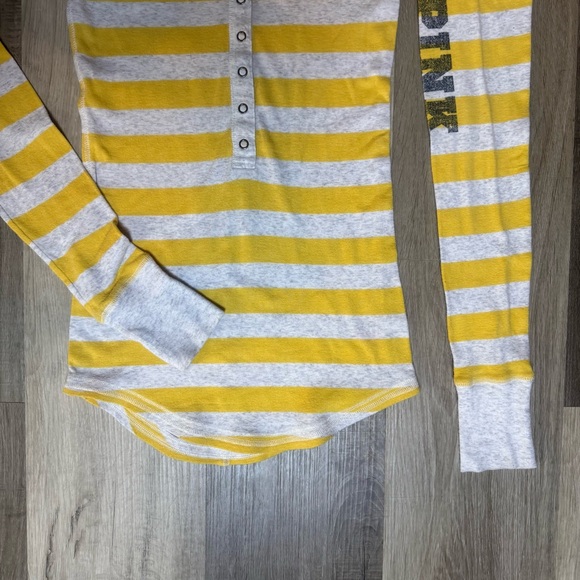 Y2K Vintage Victoria’s Secret PINK Yellow and Gray Striped Long Sleeve Henley - Picture 4 of 8